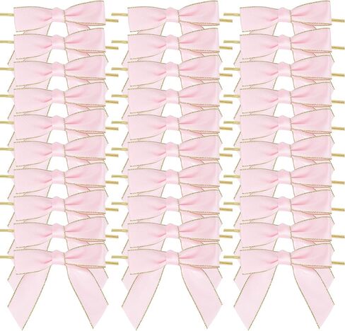 AIMUDI Satin Twist Tie Bows 3.5" White Bows Premade Ribbon Bows with Gold Edge Pretied Bows for Treat Bags, Cake Pop, Crafts, Wedding Favors, Gift Wrapping, Baby Shower, Apple Candy- 50 Counts in Kuwait