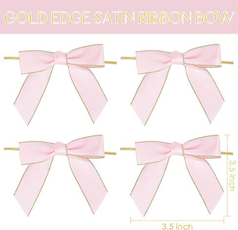 AIMUDI Satin Twist Tie Bows 3.5" White Bows Premade Ribbon Bows with Gold Edge Pretied Bows for Treat Bags, Cake Pop, Crafts, Wedding Favors, Gift Wrapping, Baby Shower, Apple Candy- 50 Counts in Kuwait