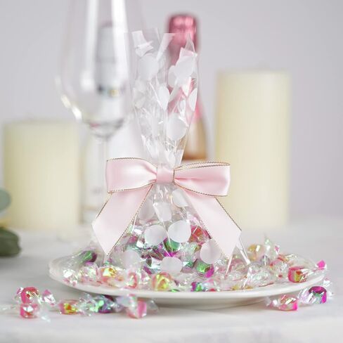 AIMUDI Satin Twist Tie Bows 3.5" White Bows Premade Ribbon Bows with Gold Edge Pretied Bows for Treat Bags, Cake Pop, Crafts, Wedding Favors, Gift Wrapping, Baby Shower, Apple Candy- 50 Counts in Kuwait