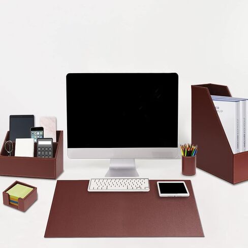 Office Supplies PU Leather 6-Piece Set Desk Organizer,Include Writing Pad,Letter Tray,file folder Sorter/Magazine Holder,Pen Cup,Note Holder,Business Card Holder,Man/Woman Office Gift,Black in Kuwait