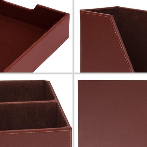 Office Supplies PU Leather 6-Piece Set Desk Organizer,Include Writing Pad,Letter Tray,file folder Sorter/Magazine Holder,Pen Cup,Note Holder,Business Card Holder,Man/Woman Office Gift,Black in Kuwait