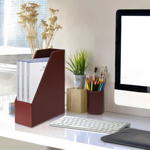 Office Supplies PU Leather 6-Piece Set Desk Organizer,Include Writing Pad,Letter Tray,file folder Sorter/Magazine Holder,Pen Cup,Note Holder,Business Card Holder,Man/Woman Office Gift,Black in Kuwait