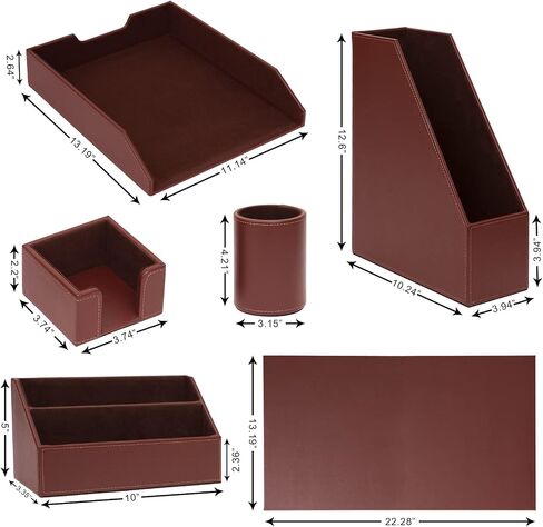 Office Supplies PU Leather 6-Piece Set Desk Organizer,Include Writing Pad,Letter Tray,file folder Sorter/Magazine Holder,Pen Cup,Note Holder,Business Card Holder,Man/Woman Office Gift,Black in Kuwait