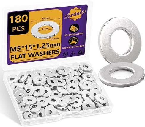 Washers, M5 Flat Washers, 100Pcs Fender Washers for Screws Bolts, 18-8 (304) Stainless Steel Fender Washers, Assorted Hardware Metal Washers Kit for Factories, Home, Shops, Construction (M5x15x1.2mm) in Saudi Arabia