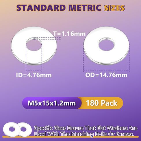 Washers, M5 Flat Washers, 100Pcs Fender Washers for Screws Bolts, 18-8 (304) Stainless Steel Fender Washers, Assorted Hardware Metal Washers Kit for Factories, Home, Shops, Construction (M5x15x1.2mm) in Saudi Arabia