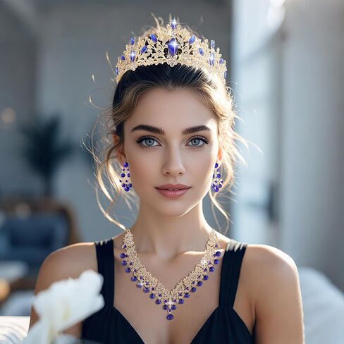 Kamirola Tiaras and Crowns for Women,Tiaras Earrings Necklace, Crystal Bridal Jewelry Set, Costume Party Halloween Prom Pageant Jewelry for Women Girls(TR24) (Purple sets) in Kuwait