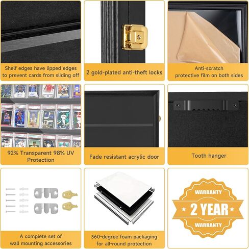 Graded Sports Card Display Case - 36 Baseball Sports Card Display Frame with UV Protection, Clear View Lockable Wall Cabinet for Collectible Trading Card in Saudi Arabia