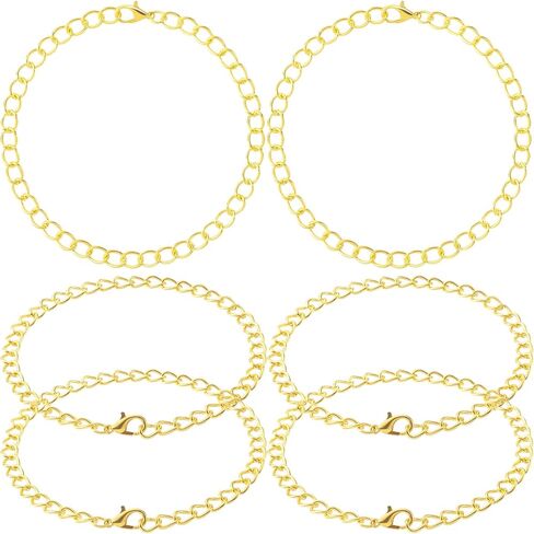 6PCS Charm Bracelet Chain with Lobster Clasps, Gold Silver Alloy Bracelet Chains for Jewelry Making, Bracelet Link Chains Bulk for Women Men DIY Jewelry, Crafts, Daily Use in Kuwait