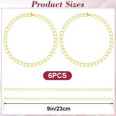 6PCS Charm Bracelet Chain with Lobster Clasps, Gold Silver Alloy Bracelet Chains for Jewelry Making, Bracelet Link Chains Bulk for Women Men DIY Jewelry, Crafts, Daily Use in Kuwait