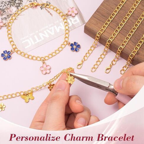 6PCS Charm Bracelet Chain with Lobster Clasps, Gold Silver Alloy Bracelet Chains for Jewelry Making, Bracelet Link Chains Bulk for Women Men DIY Jewelry, Crafts, Daily Use in Kuwait