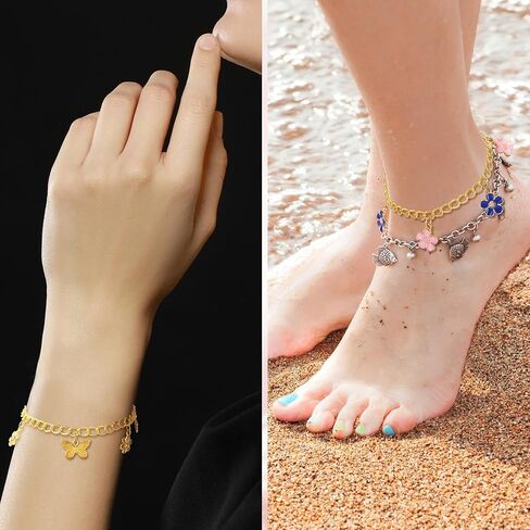 6PCS Charm Bracelet Chain with Lobster Clasps, Gold Silver Alloy Bracelet Chains for Jewelry Making, Bracelet Link Chains Bulk for Women Men DIY Jewelry, Crafts, Daily Use in Kuwait