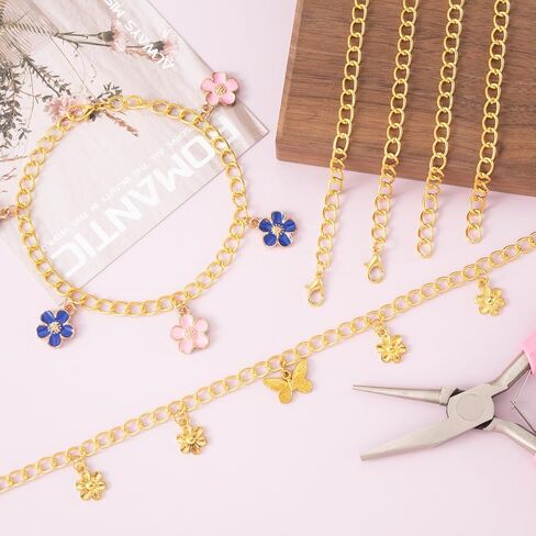 6PCS Charm Bracelet Chain with Lobster Clasps, Gold Silver Alloy Bracelet Chains for Jewelry Making, Bracelet Link Chains Bulk for Women Men DIY Jewelry, Crafts, Daily Use in Kuwait