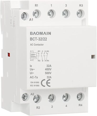 Baomain AC Contactor 63A 4 Pole 2 NO 2 NC Universal Circuit Control 35mm DIN Rail Mount CE Listed BCT-63/22 (AC 220V) in Saudi Arabia