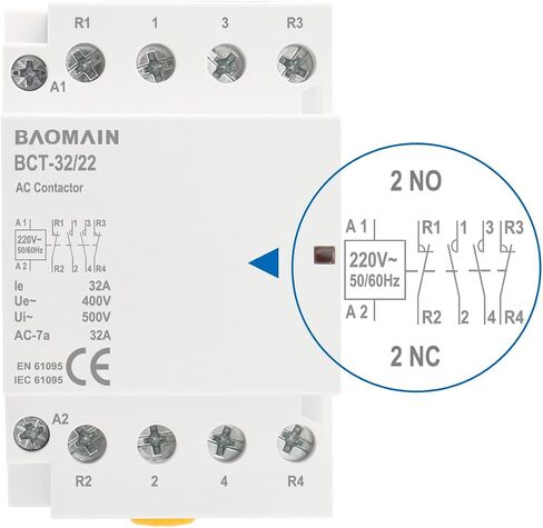 Baomain AC Contactor 63A 4 Pole 2 NO 2 NC Universal Circuit Control 35mm DIN Rail Mount CE Listed BCT-63/22 (AC 220V) in Saudi Arabia