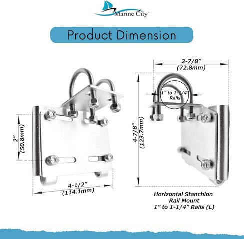 MARINE CITY Electro Polished Stainless Steel Horizontal Stanchion Rail Mount Anchor Bracket (7/8 to 1 Inch Rails) for Marines – Boats – Yachts – Ships (Pack of 1) in Saudi Arabia