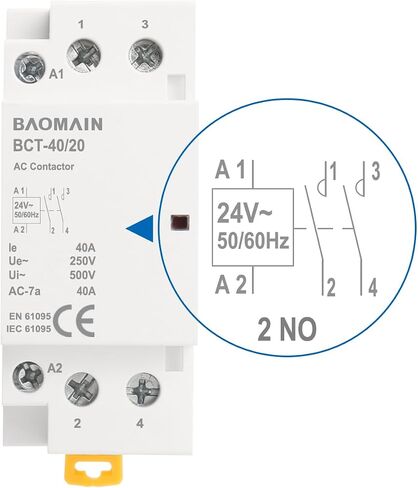 Baomain AC Contactor 16A 2 Pole Normally Open Universal Circuit Control 35mm DIN Rail Mount CE Listed 2NO BCT-16/20 (AC 24V) in Saudi Arabia