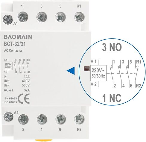 Baomain AC Contactor 63A 4 Pole 3 NO 1 NC Universal Circuit Control 35mm DIN Rail Mount CE Listed BCT-63/31 (220VAC) in Saudi Arabia