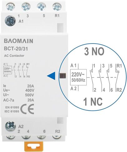 Baomain AC Contactor 63A 4 Pole 3 NO 1 NC Universal Circuit Control 35mm DIN Rail Mount CE Listed BCT-63/31 (220VAC) in Saudi Arabia