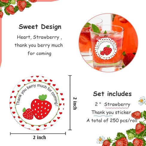 Strawberry Thank You Sticker Labels 1.5 Inch Thank You Berry Much for Coming Stickers - Sweet Strawberry Themed Birthday Party Favors Thank You Sticker Labels 250 Pcs in Kuwait