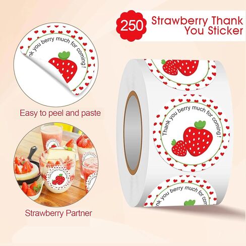 Strawberry Thank You Sticker Labels 1.5 Inch Thank You Berry Much for Coming Stickers - Sweet Strawberry Themed Birthday Party Favors Thank You Sticker Labels 250 Pcs in Kuwait