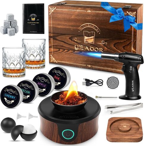 Electric Whiskey Smoker Kit With Torch, Valentines Day Gifts For Him, 6 Wood Chips, Cocktails Smoker Infuser Kit For Old Fashioned Bourbon Drinks, Gifts For Men, Fathers(Without Butane) in Saudi Arabia
