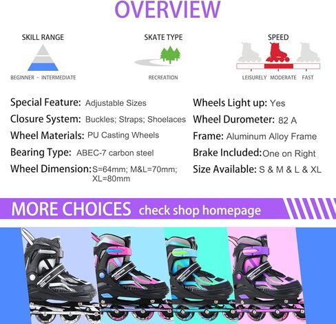 Sowume زلاجات مضمنة قابلة للتعديل للفتيات والفتيان، زلاجات دوارة مع جميع العجلات المضيئة، Patines para Mujer للأطفال والكبار والرجال والنساء in Kuwait