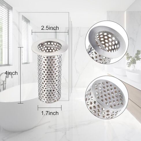 3" Commercial Floor Drain Strainer, 6'' High, Thick Perforated Stainless Steel and Finely Polished Drain Basket in Saudi Arabia
