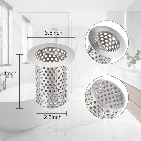 3" Commercial Floor Drain Strainer, 6'' High, Thick Perforated Stainless Steel and Finely Polished Drain Basket in Saudi Arabia