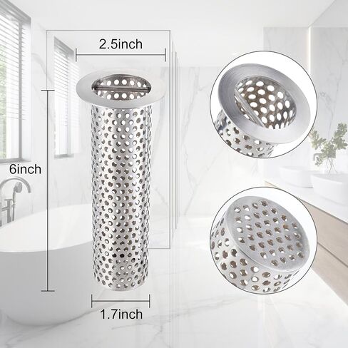 3" Commercial Floor Drain Strainer, 6'' High, Thick Perforated Stainless Steel and Finely Polished Drain Basket in Saudi Arabia
