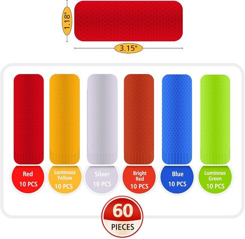 60pcs Reflective Stickers,Reflective Tape Outdoor Waterproof Reflective Strips,Safety Warning Reflective Stickers for Motorcycles, Trailer,Bike, Helmet,Mailbox,Clothing(1.2×3.2", 2×2") in Saudi Arabia