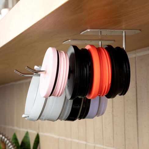ELYPRO - Tumbler Lid Organizer, Under-Cabinet Cup Lid Holder for Stanley, Yeti, Hydro Flask, Self-Adhesive Under-Cabinet Mount, Kitchen Cabinets and Countertops Organization, Steel (Drink Lids) in Saudi Arabia