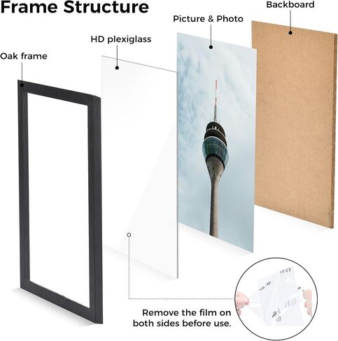 8x10 Picture Frame Set of 4, Solid Oak 8 by 10 Photo Frames with Plexiglass, Display Picture 5x7 with mat or 8x10 without mat, Tabletop or Wall Hanging Collage frame Wall Decor. in Saudi Arabia