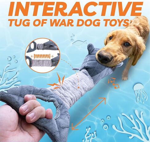 LEGEND SANDY Tough Dog Toys, Stuffed Chew Large Dog Toys to Keep Them Busy, Interactive Squeaky Tug of War Doggie Toy, Crinkle Blue Octopus in Kuwait