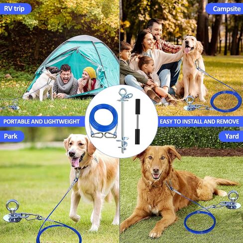 Topknot Dog Tie Out Out Out and Stake ، مع كابل ثقيل 30 قدمًا ، و 360 درجة دوار الكلاب- لا تشابك ، عداء الكلاب لبرهان الصدأ ، يمكن أن يحمل كلاب- ما يصل إلى 150 رطلاً ، مثاليًا للتخييم في الهواء الطلق in Kuwait