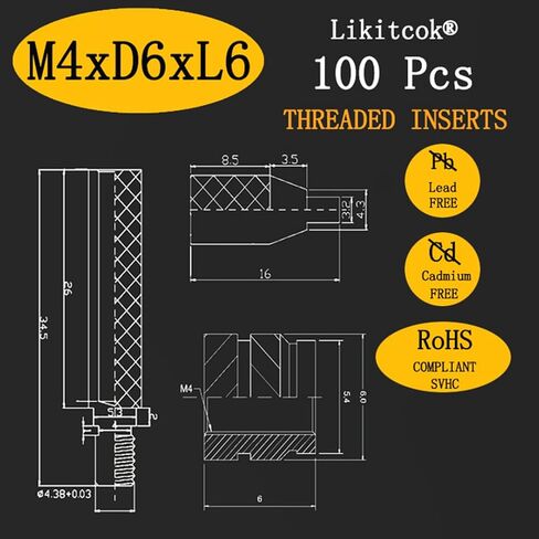 Threaded Insert Heat Insert with Insert Tip,Heat Set Insert for Plastic Parts and 3D Printing Components Assortment Kit, (M3xD5xL4) in Saudi Arabia