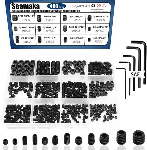 620Pcs M2, M3, M4, M5, M6, M8 Metric Hex Socket Head Cup Point Set Screws (Black),25 Size 12.9 Class Alloy Steel Grub Screw Assortment Kit with 6 Hex Wrenches for for Home Repairs & Fixtures in Saudi Arabia