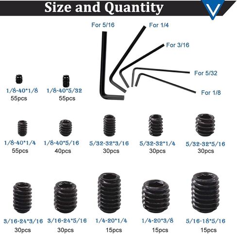 620Pcs M2, M3, M4, M5, M6, M8 Metric Hex Socket Head Cup Point Set Screws (Black),25 Size 12.9 Class Alloy Steel Grub Screw Assortment Kit with 6 Hex Wrenches for for Home Repairs & Fixtures in Saudi Arabia