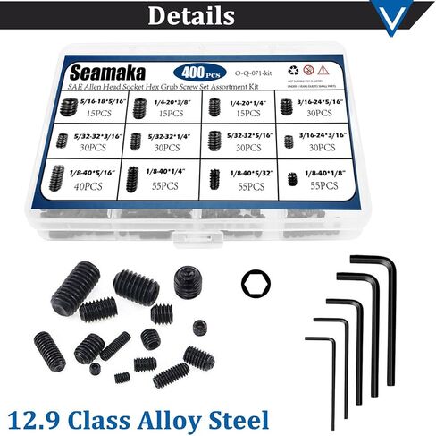 620Pcs M2, M3, M4, M5, M6, M8 Metric Hex Socket Head Cup Point Set Screws (Black),25 Size 12.9 Class Alloy Steel Grub Screw Assortment Kit with 6 Hex Wrenches for for Home Repairs & Fixtures in Saudi Arabia
