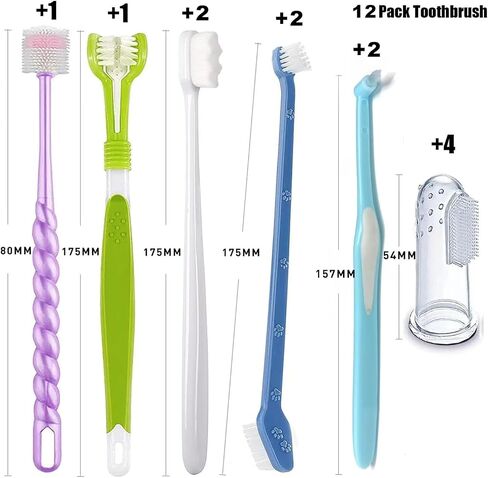 Dog Toothbrush, 360 Degree Finger Toothbrushes, Triple Head Toothbrushes, Double Head Toothbrush,Cleaning Brushes for Dog Cat Oral Dental Health (9 Pack) in Kuwait
