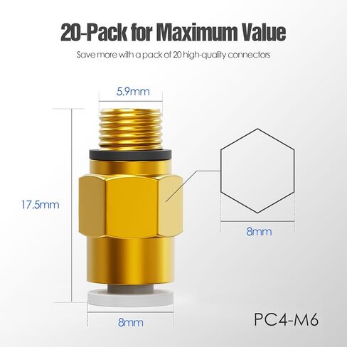 PC4-M10 Bowden PTFE Tube Connectors, Push-to-Connect Quick Fittings, 1.75mm Filament Pneumatic Coupler, Push-Fit Adaptor – 3D Printers Accessories, Ideal for Pneumatic Systems (Pack of 20) in Saudi Arabia