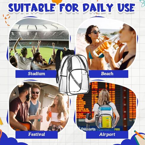 12 Pcs Clear Backpack Heavy Duty Clear Bookbags Clear Backpack Stadium Approved 17 Transparent See Through Backpacks for Stadium, Concert, Sports, Work, School, Security in Kuwait
