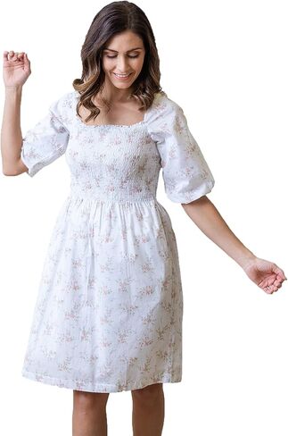 فستان Hope & Henry النسائي من القطن العضوي ذو الأكمام الفقاعية in Kuwait