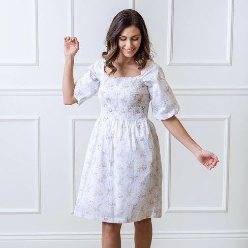 فستان Hope & Henry النسائي من القطن العضوي ذو الأكمام الفقاعية in Kuwait