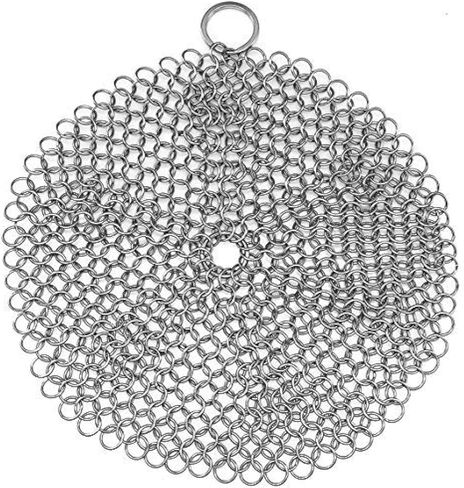 Cast Iron Scrubber 316 Stainless Steel Cast Iron Skillet Cleaner 8"x6" Chainmail Scrubber Scraper Chain Mail Link Scrub for Cast Iron Pre-Seasoned Pans, Griddles, BBQ Grills, and Pot Cookware Cleaning in Saudi Arabia
