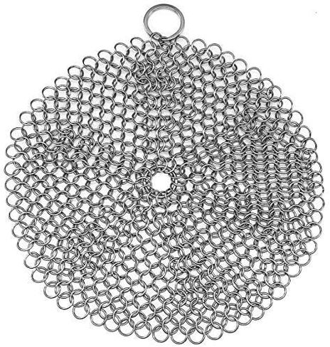Cast Iron Scrubber 316 Stainless Steel Cast Iron Skillet Cleaner 8"x6" Chainmail Scrubber Scraper Chain Mail Link Scrub for Cast Iron Pre-Seasoned Pans, Griddles, BBQ Grills, and Pot Cookware Cleaning in Saudi Arabia