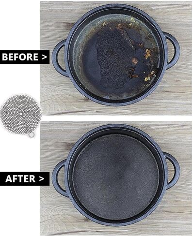 Cast Iron Scrubber 316 Stainless Steel Cast Iron Skillet Cleaner 8"x6" Chainmail Scrubber Scraper Chain Mail Link Scrub for Cast Iron Pre-Seasoned Pans, Griddles, BBQ Grills, and Pot Cookware Cleaning in Saudi Arabia