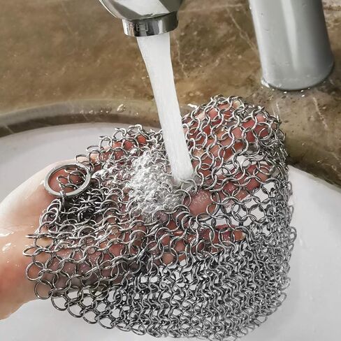 Cast Iron Scrubber 316 Stainless Steel Cast Iron Skillet Cleaner 8"x6" Chainmail Scrubber Scraper Chain Mail Link Scrub for Cast Iron Pre-Seasoned Pans, Griddles, BBQ Grills, and Pot Cookware Cleaning in Saudi Arabia