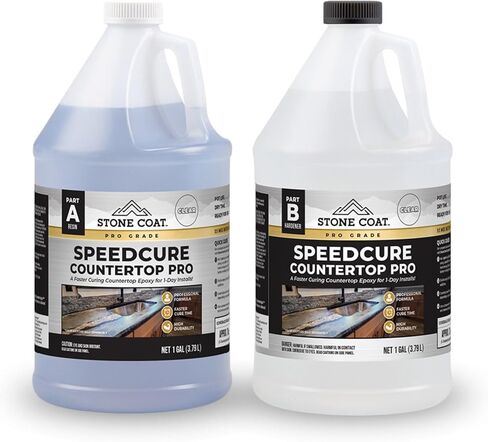 SPEEDCURE Countertop PRO - راتنجات الإيبوكسي المعالجة فائقة السرعة لتركيبات سطح العمل لمدة يوم واحد، مقاومة للخدش، لمسة نهائية متينة - مجموعة DIY لأسطح العمل، وطاولة البار، وطاولة المكتب، والمزيد! (1 جالون) in Kuwait