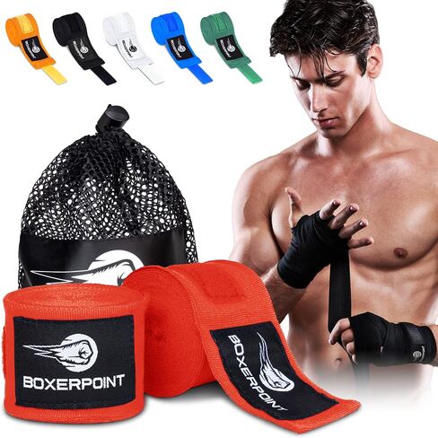 BOXERPOINT 180" لفافات الملاكمة على الجانب الدائري للرجال والنساء | لفافات يد الملاكمة لقفازات الملاكمة للرجال والنساء، الملاكمة التايلاندية، الكيك بوكسينغ، فنون القتال المختلطة - لفافات يدوية احترافية قابلة للتنفس لقفازات الملاكمة | أسود in Kuwait