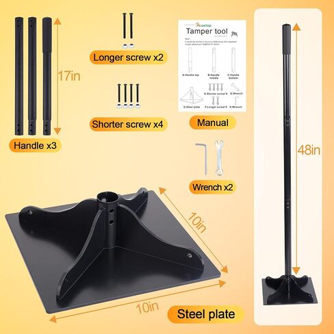 Heavy-Duty Steel Tamper, 8x8 Inch Hand Soil Tamper Garden Landscaping Tool for Ground & Gravel Leveling Dirt Compactor - Ergonomic Tamper Design, 48 Inches Total in Saudi Arabia